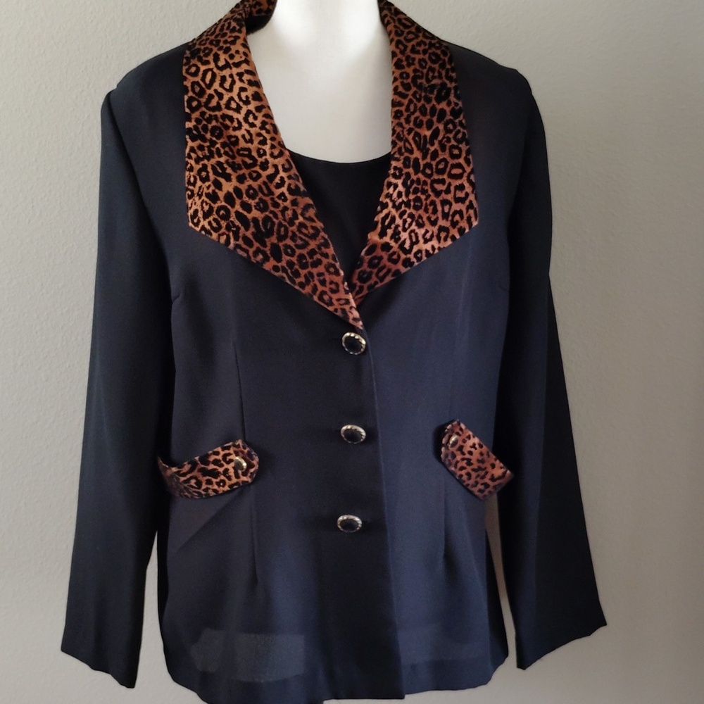 VTG Chad's Place 2 Piece Black Jacket & Dickey Set With Cheetah Accents